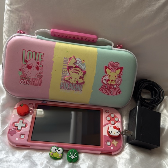Nintendo Pink Handheld Console with Themed Case